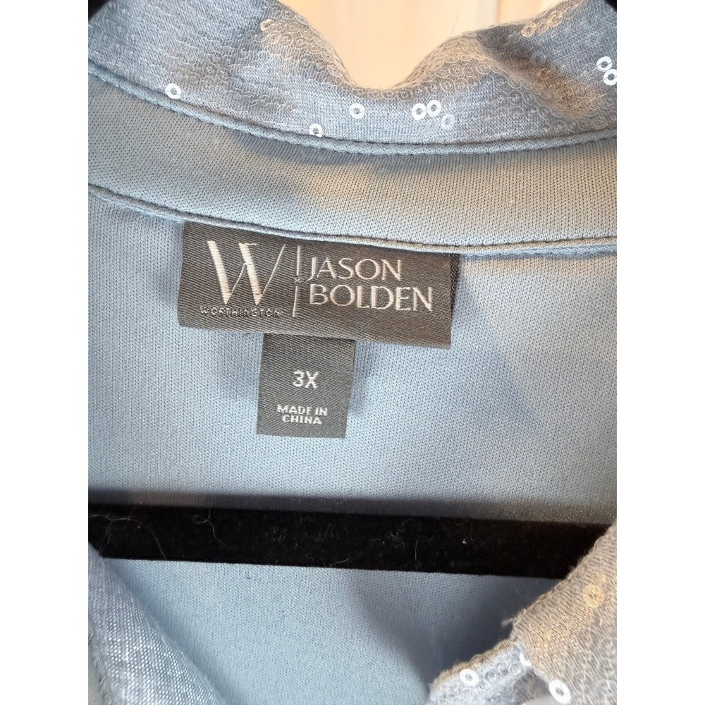 WorthingtonxJason Bolden Blue Sequin Button Down Shirt & Mock Neck Dress Set 3X - Picture 8 of 10